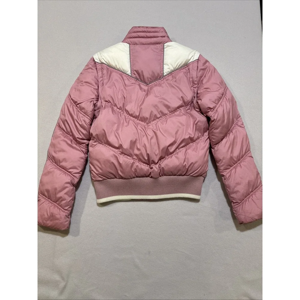 Tommy Jeans Y2K Puffer Jacket‎ Women Sz M Pink White Stripe Removable Sleeve Vtg